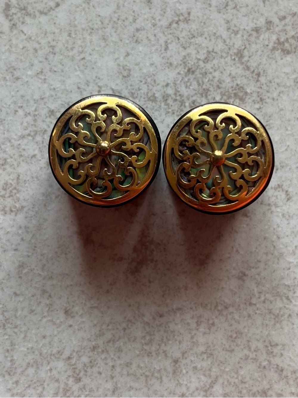 Buddha Jewelry Organics DF wood plugs with brass and abalone inlay 19mm 3/4”